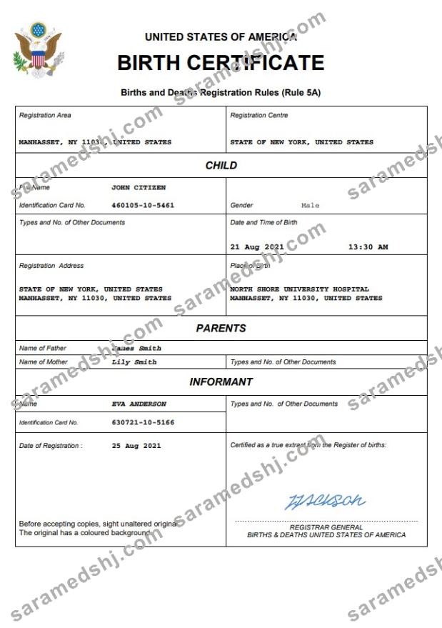 USA birth certificate Word and PDF template